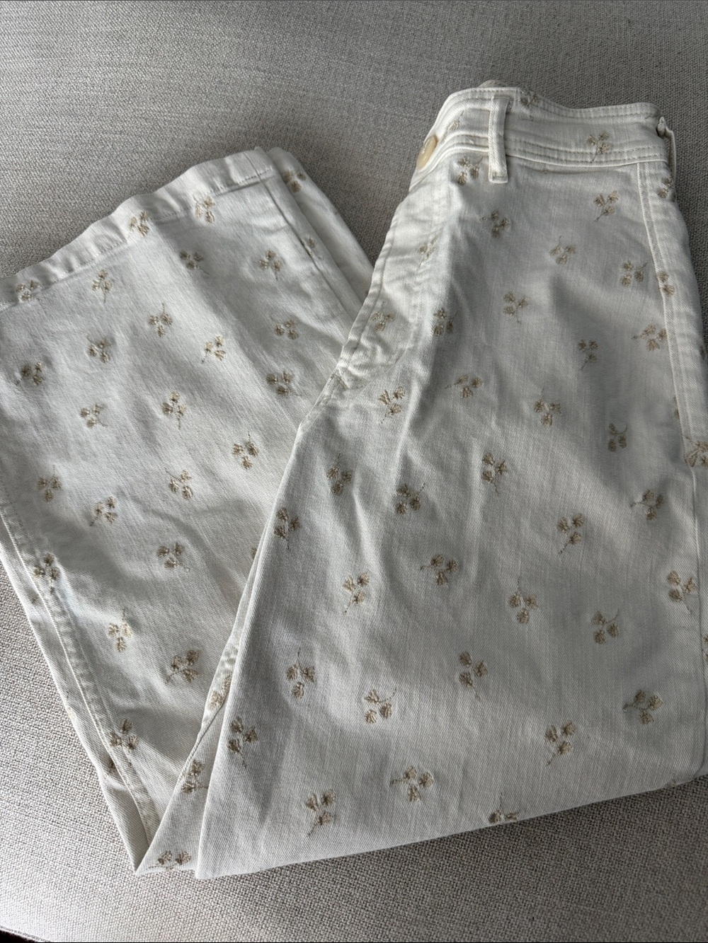 Dear John Cream Straight Leg Jeans with Beige Floral Embroidery